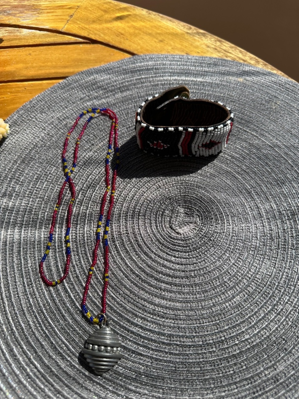 Boho Artisan Handmade Beaded Necklace & Leather Cuff Bracelet